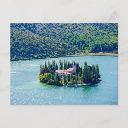 クロアチアのクルカ国立公園にあるヴィソヴァツ修道院の島 ポストカード (正面)