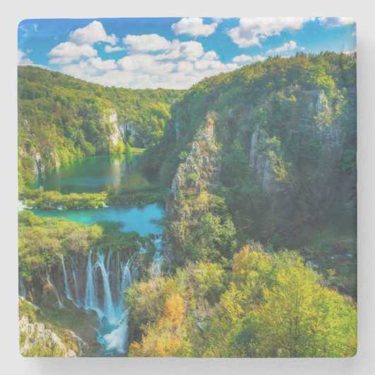 クロアチアの優雅な滝の風景 ストーンコースター (正面)