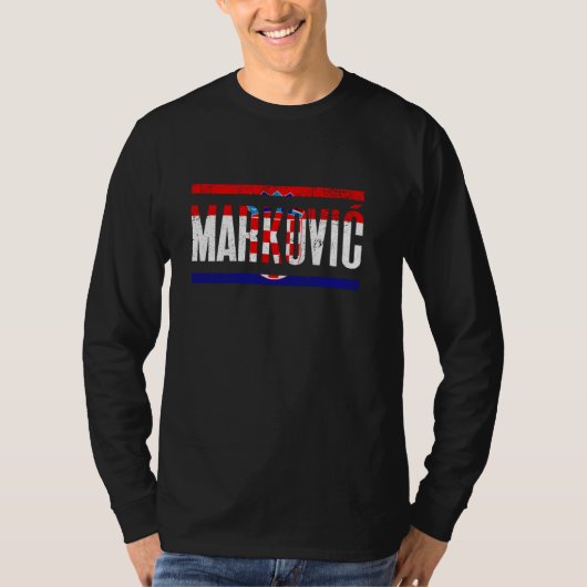 クロアチアの姓マルコビッチとクロアチア国旗 Tシャツ (正面)