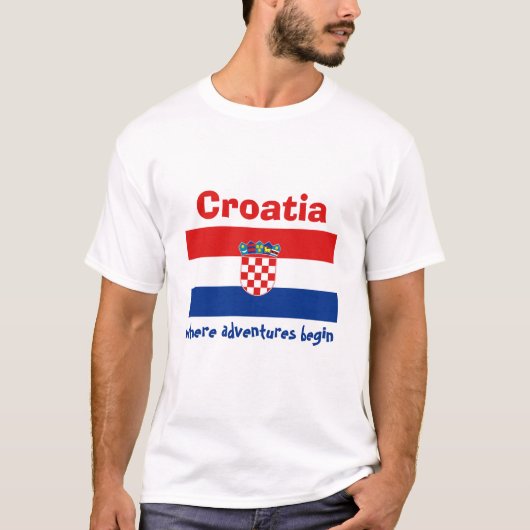 クロアチアの旗+地図+テキストTシャツ Tシャツ (正面)