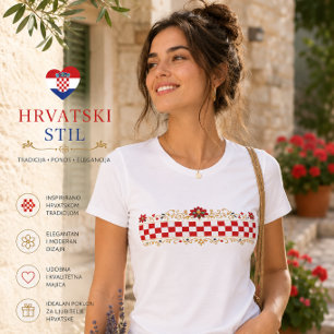 クロアチアの民族柄がおしゃれな女性用Tシャツ Tシャツ