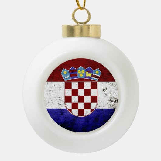 クロアチアの黒くグランジな旗 セラミックボールオーナメント (正面)