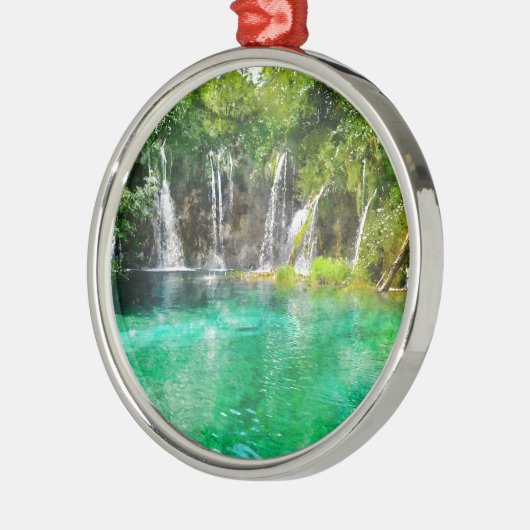 クロアチアのPlitviceの国立公園の滝 メタルオーナメント (左)