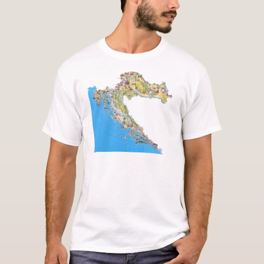 クロアチアのtouristic地図、hrvatskaのturističkaのmapa tシャツ (正面)