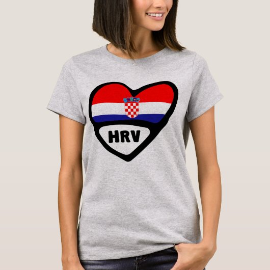 クロアチアカントリーコード国旗ハートHrvatska Tシャツ (正面)
