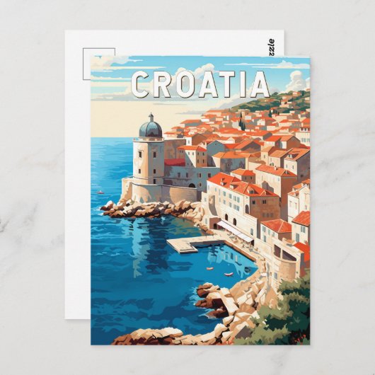 クロアチアドブロヴニクトラベルアートヴィンテージ ポストカード (正面/裏面)
