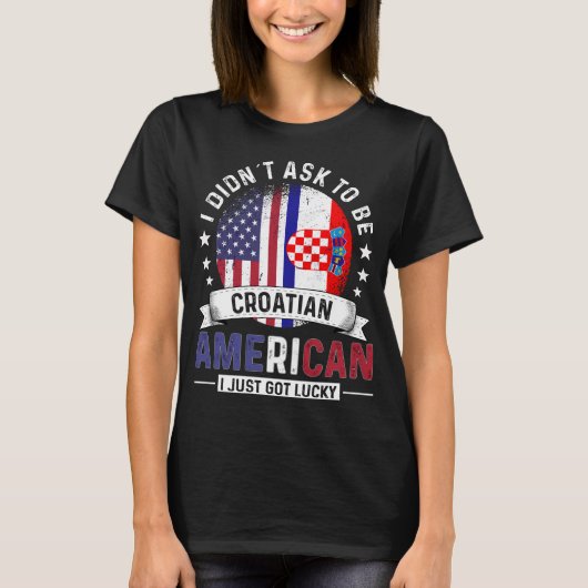 クロアチアンアメリカフラグプライドクロアチア国旗 Tシャツ (正面)