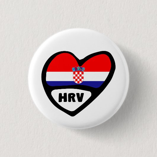 クロアチア国コード国旗のハートピンバッジ、HRV 缶バッジ (正面)