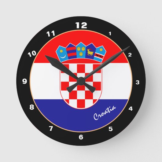 クロアチア国旗とクロアチアトレンディーファッション/デザイン ラウンド壁時計 (正面)