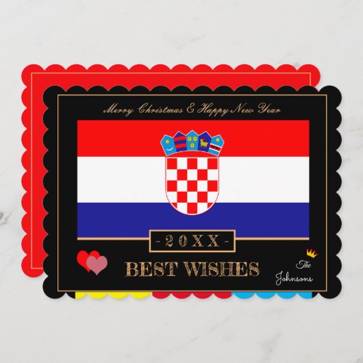 クロアチア国旗とハッピーニューイヤー/ウィズ最高のク・クロアチア シーズンカード (正面/裏面)