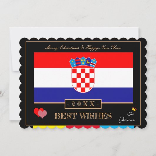 クロアチア国旗とハッピーニューイヤー/ウィズ最高のク・クロアチア シーズンカード (正面)