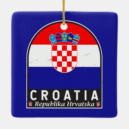 クロアチア国旗のエンブレム動揺してヴィンテージ セラミックオーナメント (裏面)