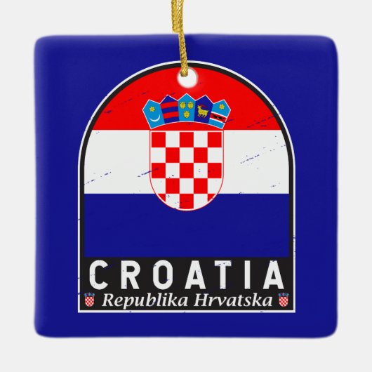 クロアチア国旗のエンブレム動揺してヴィンテージ セラミックオーナメント (正面)