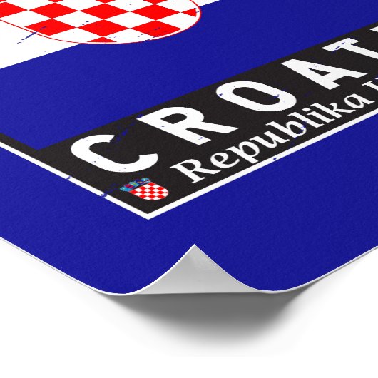 クロアチア国旗のエンブレム動揺してヴィンテージ ポスター (角)