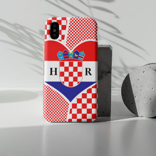 クロアチア国旗のハートとコラージュ市松模様に iPhone X ケース