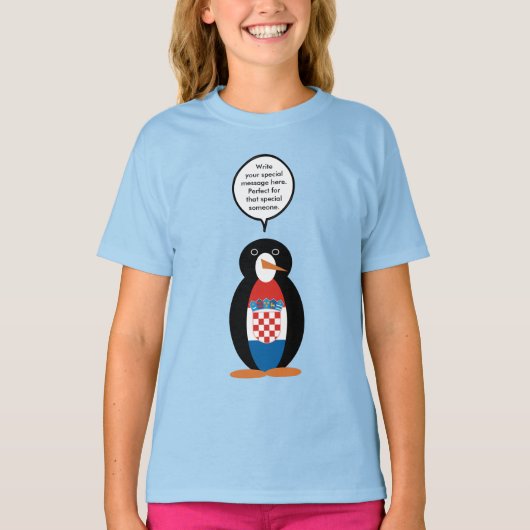 クロアチア国旗のペンギンさんカスタマイズTシャツ Tシャツ (正面)