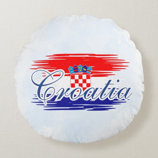 クロアチア国旗の地図 ラウンドクッション (正面)