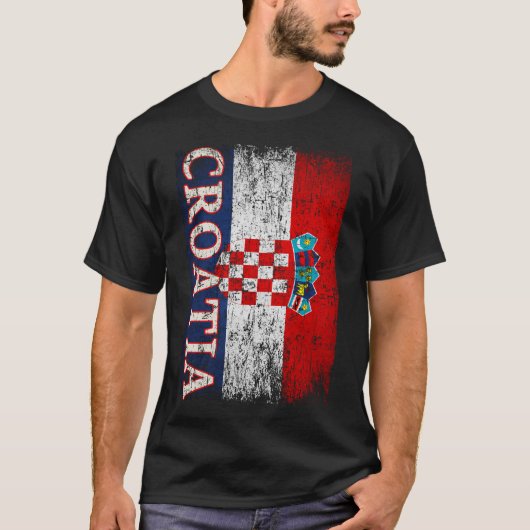 クロアチア国旗ギフト 女性 男性 子供 クロアチア レトロ Tシャツ (正面)
