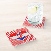 クロアチア国旗ハート ガラスコースター (アングル)