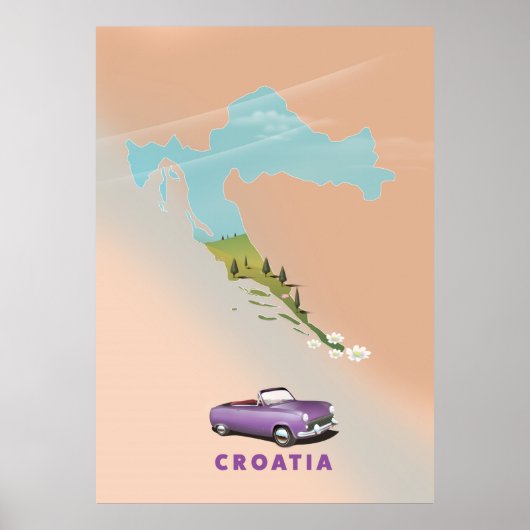 クロアチア地図図解入りの、写真付きのプリントポスター ポスター (正面)