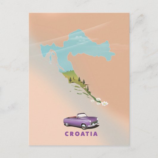 クロアチア地図図解入りの、写真付きのプリントポスター ポストカード (正面)