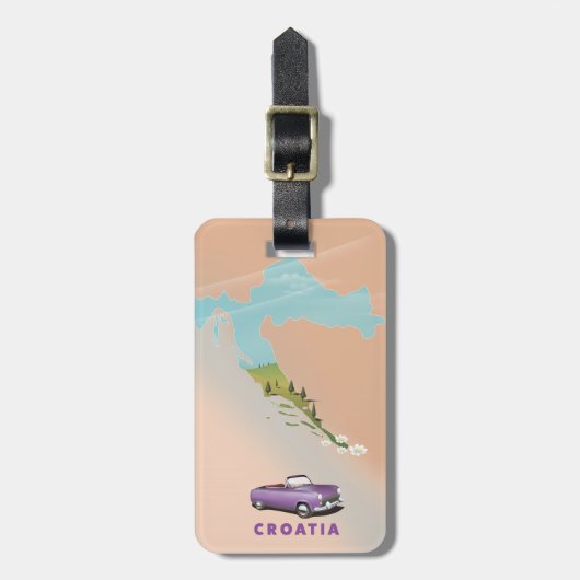 クロアチア地図図解入りの、写真付きのプリントポスター ラゲッジタグ (正面縦)