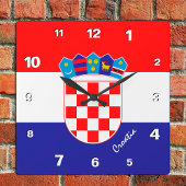 クロアチア時計 愛国的な家 クロアチア国旗 スクエア壁時計