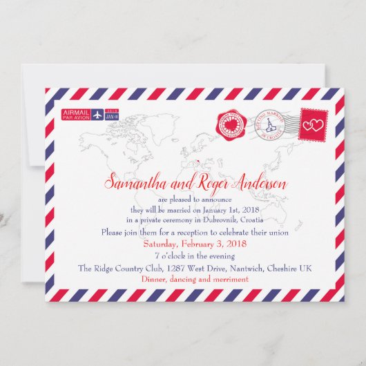 クロアチア航空郵便 結婚式披露宴 ご案内カード 招待状 (正面)