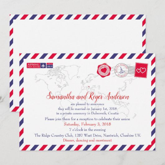 クロアチア航空 郵便 結婚式披露宴 後 お祝いカード 招待状 (正面/裏面)