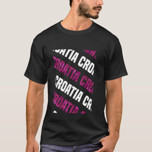 クロアチア迷彩柄パターンピンクカモフラージュ Tシャツ (正面)