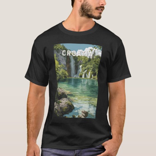 クロアチア イラスト 旅行 アート ヴィンテージ Tシャツ (正面)