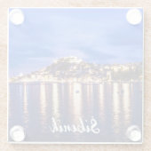 クロアチア、シベニックのライトアップされた港 ガラスコースター (裏面)