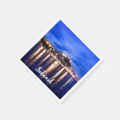 クロアチア、シベニックのライトアップされた港 スタンダードカクテルナプキン (角)