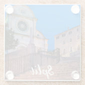 クロアチア，スプリットの階段と教会の夜景 ガラスコースター (裏面)