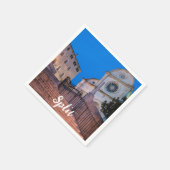 クロアチア，スプリットの階段と教会の夜景 スタンダードカクテルナプキン (角)