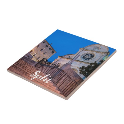 クロアチア,スプリットの階段と教会の夜景 タイル (側面)