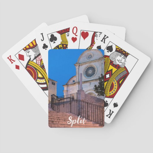クロアチア,スプリットの階段と教会の夜景 トランプ (裏面)
