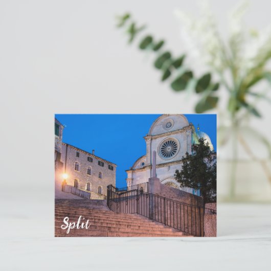 クロアチア,スプリットの階段と教会の夜景 ポストカード (スタンド正面)