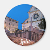 クロアチア,スプリットの階段と教会の夜景 マグネット (正面)