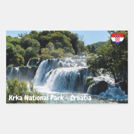 クロアチア・ダルマチアのクルカ国立公園の滝 長方形シール (正面)