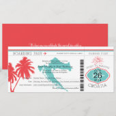 クロアチア ボアリング パス ティールとコーラル 招待状 (正面/裏面)