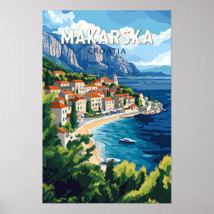 クロアチア・マカルスカのイラスト 旅行アート ヴィンテージ ポスター