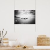 クロアチア，ラバクのビーチのB&W長期暴露 ポスター (キッチン)