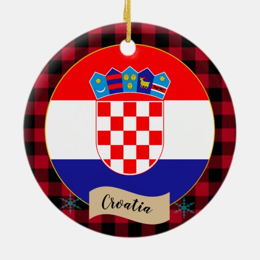 クロアチア、レッドバッファロープレイド&クロアチア国旗 セラミックオーナメント (裏面)