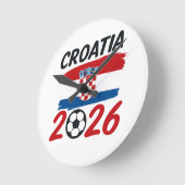 クロアチア 2026 サッカー ファン デザイン 国旗の色 ラウンド壁時計 (傾斜)
