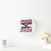クロアチア 2026 サッカー ファン デザイン 国旗の色 ラウンド壁時計 (ホーム)