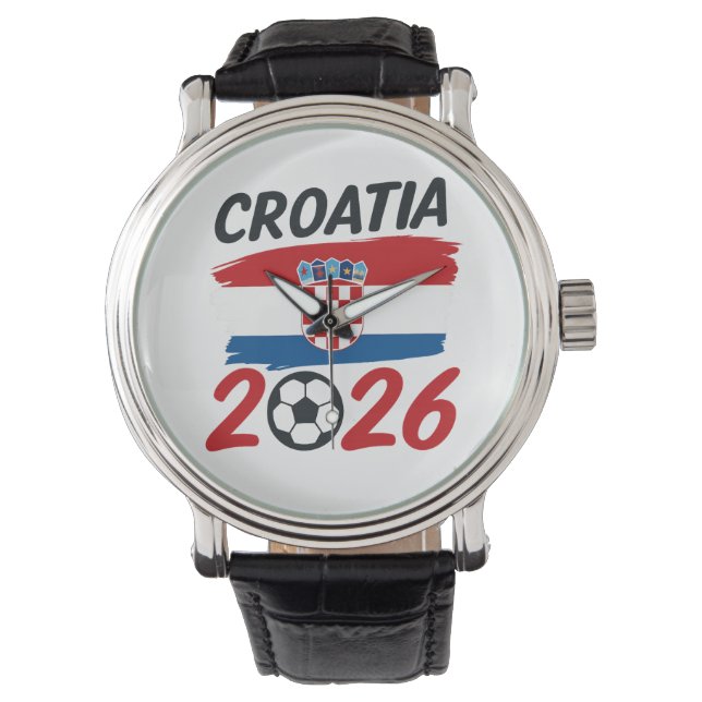 クロアチア 2026 サッカー ファン デザイン 国旗の色 腕時計 (正面)