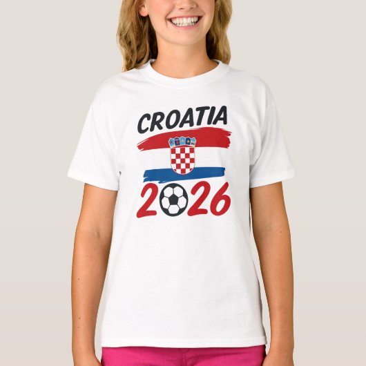 クロアチア 2026 サッカー ファン デザイン 国旗の色 Tシャツ (正面)