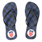 クロアチ市松模様にアの紋章を持つ黒い青い ビーチサンダル (ソール)