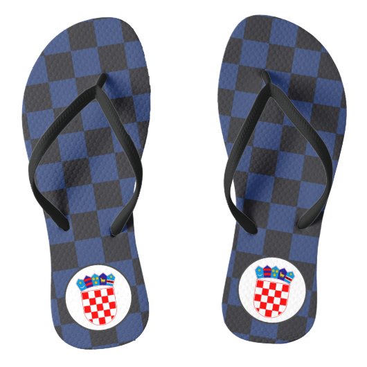 クロアチ市松模様にアの紋章を持つ黒い青い ビーチサンダル (ソール)